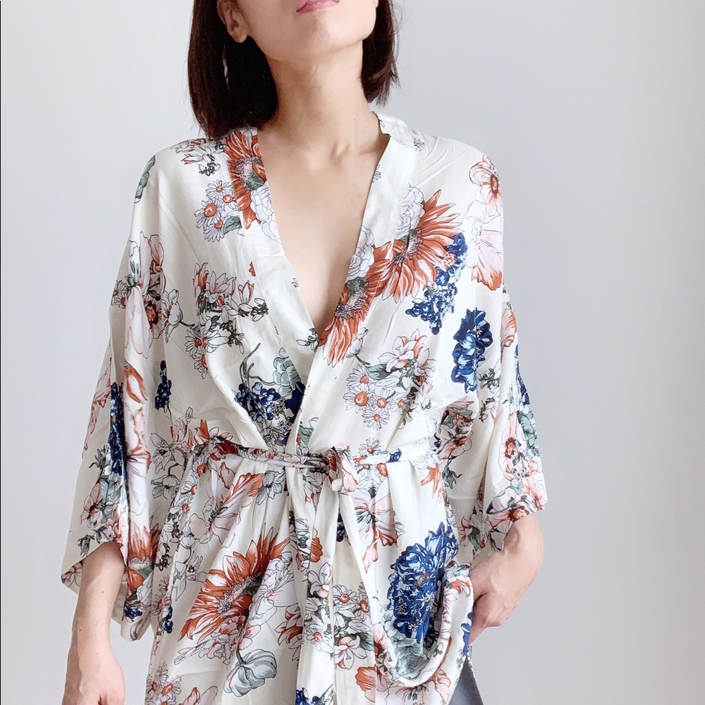 FLORAL KIMONO DUSTER- IVORY